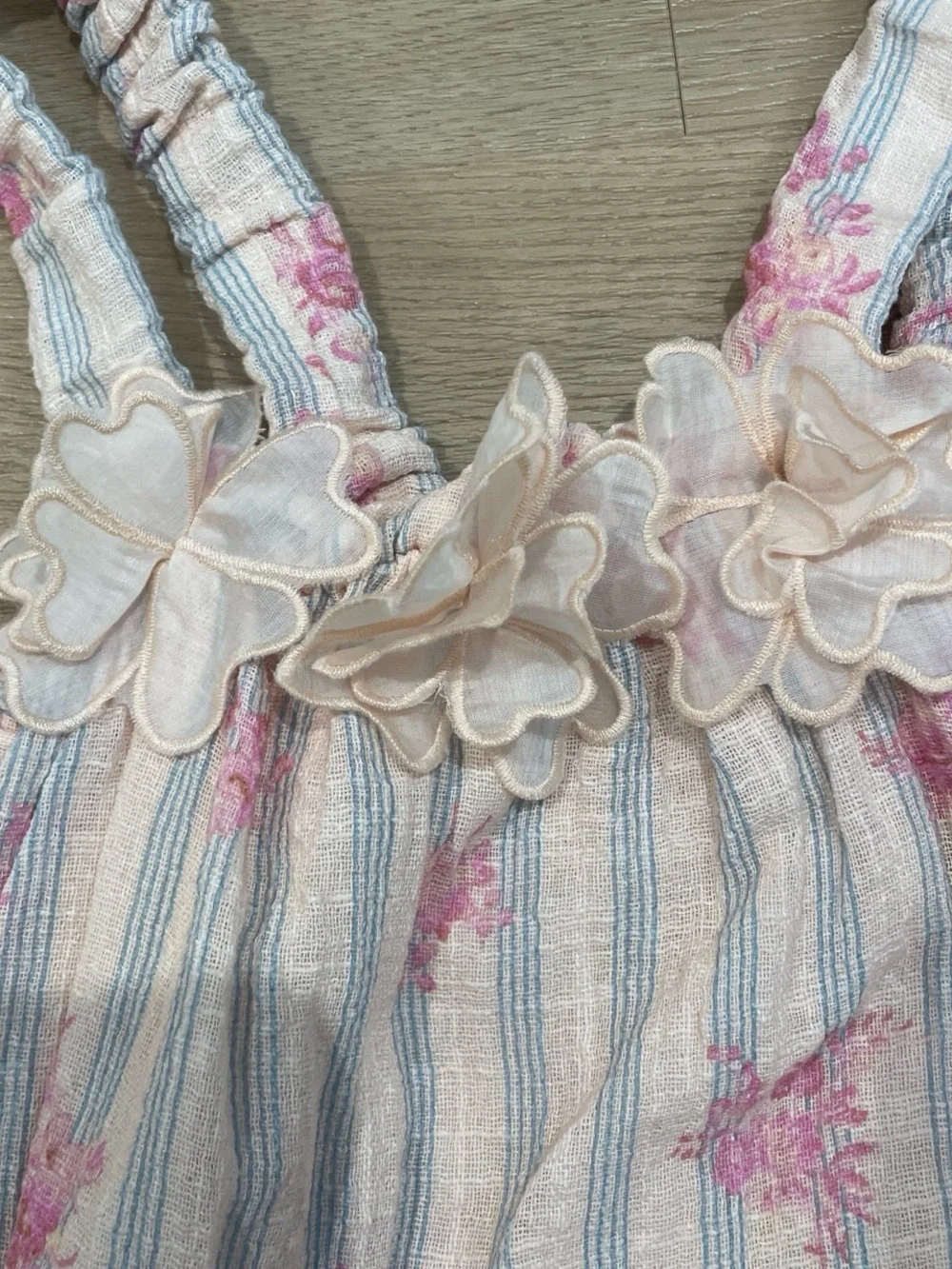 Zara White, Light Blue and Pink Floral Striped Sundress